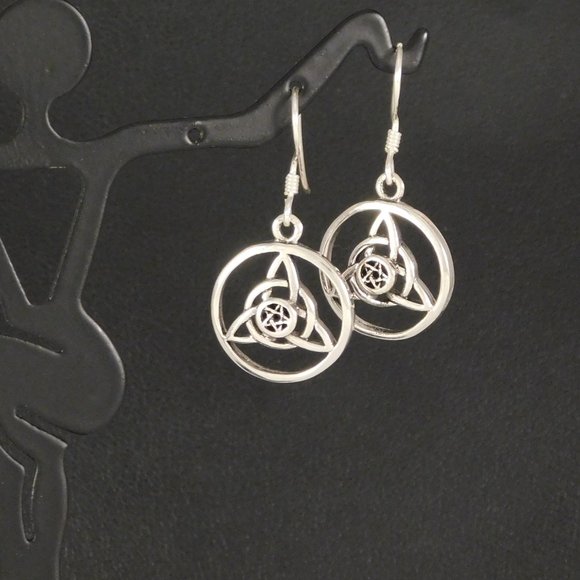 The Irish Gem Jewelry - Silver Celtic Triquetra with Pentagram Earrings